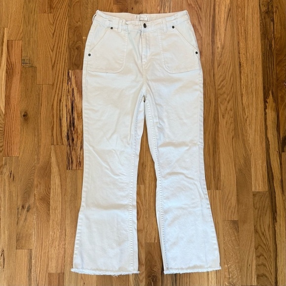 Zimmermann Denim - Zimmermann White Distressed High-Rise Cropped Flare Jeans Sz 2